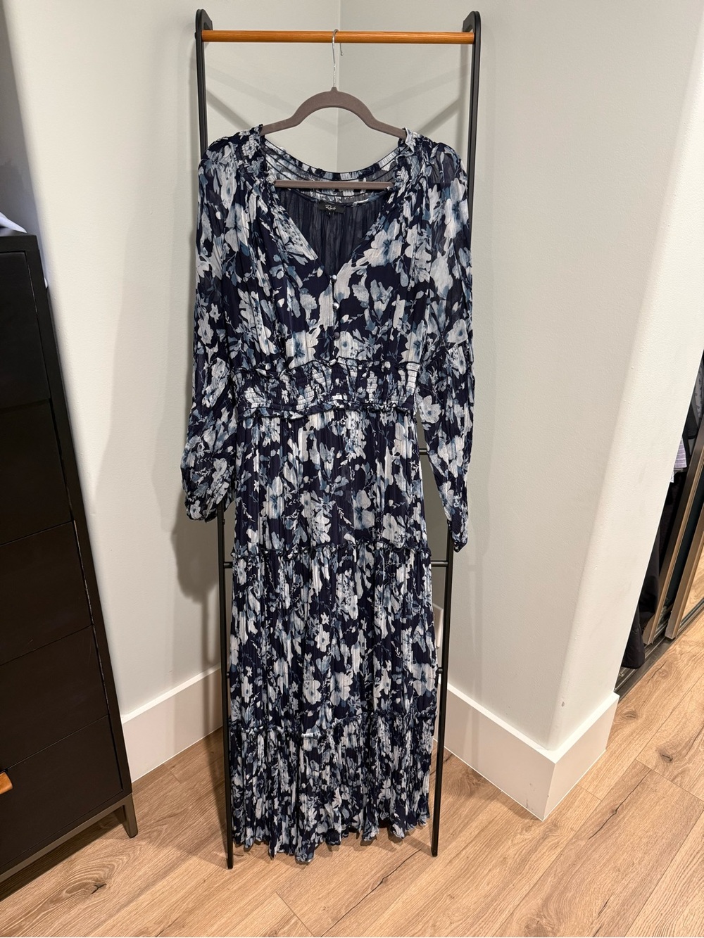 Rails Navy and Light Blue Floral Tiered Maxi Dress